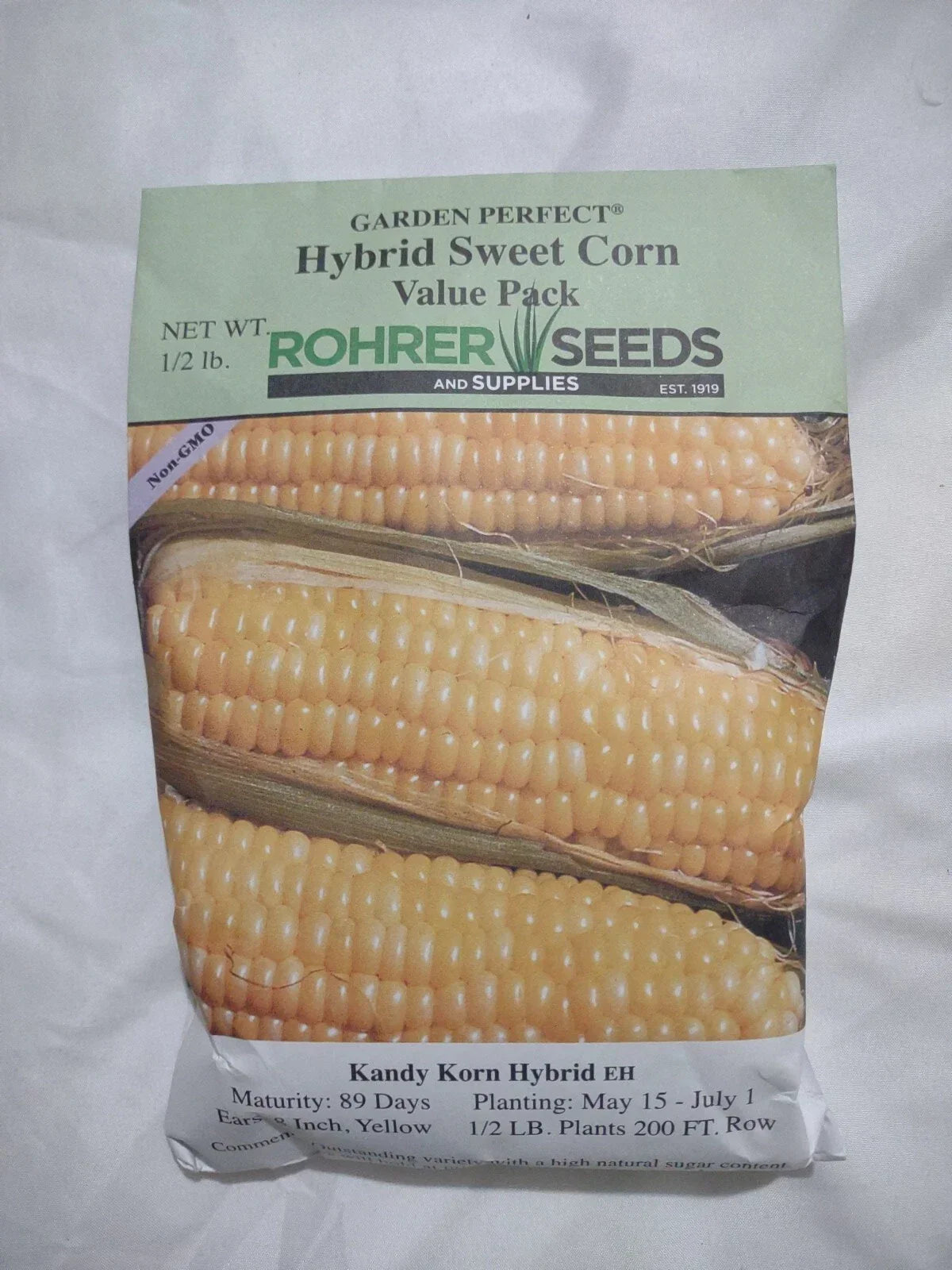 Hybrid Sweet Corn Seeds 1/2 lb Non-GMO Kand Korn, Zea mays, 89 Days Maturity, Vibrant Yellow Kernels, Garden Perfect
