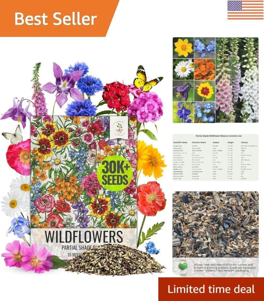 Wildflower Seed Mix 2 Oz | Shade Tolerant 14 Varieties | Native Pollinator Seeds for Eco-Friendly Garden