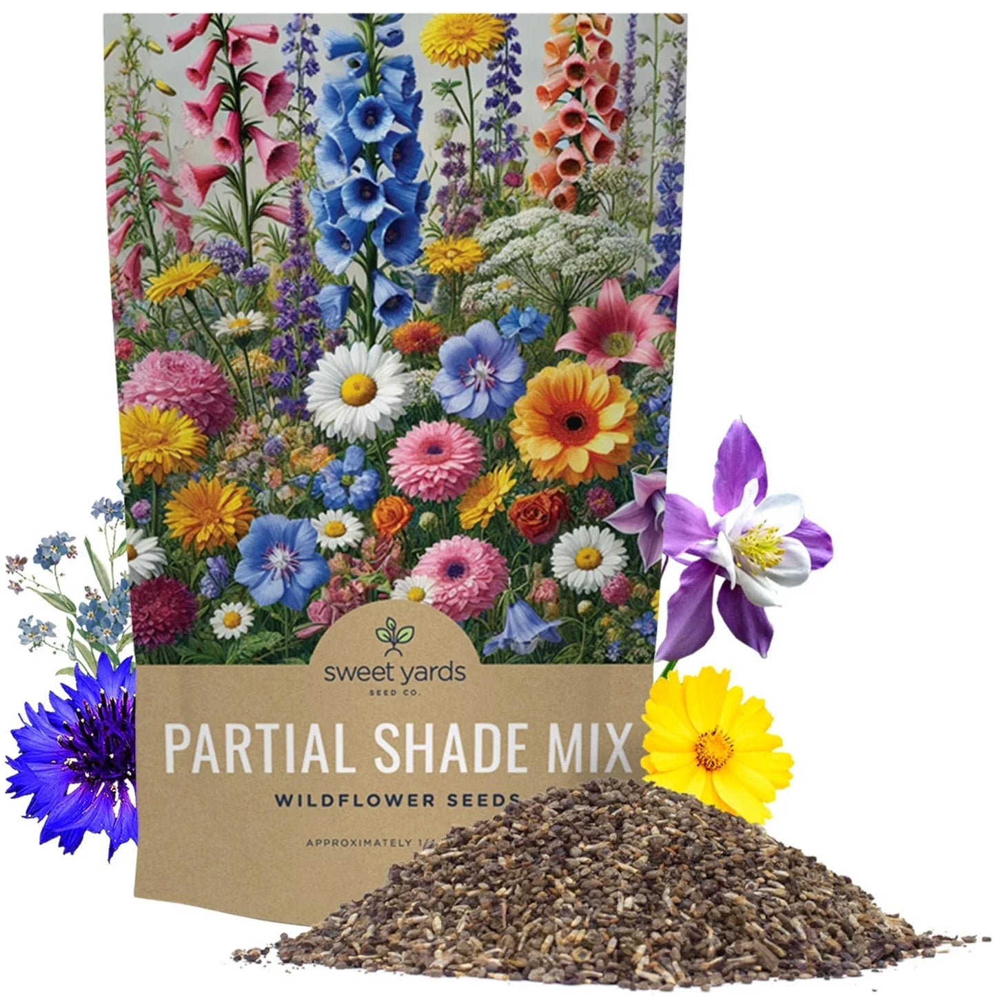 Bulk Wildflower Seeds 1/4 Pound Partial Shade Mix, 30000 Seeds, Annual & Perennial Varieties, Eco-Friendly Planting