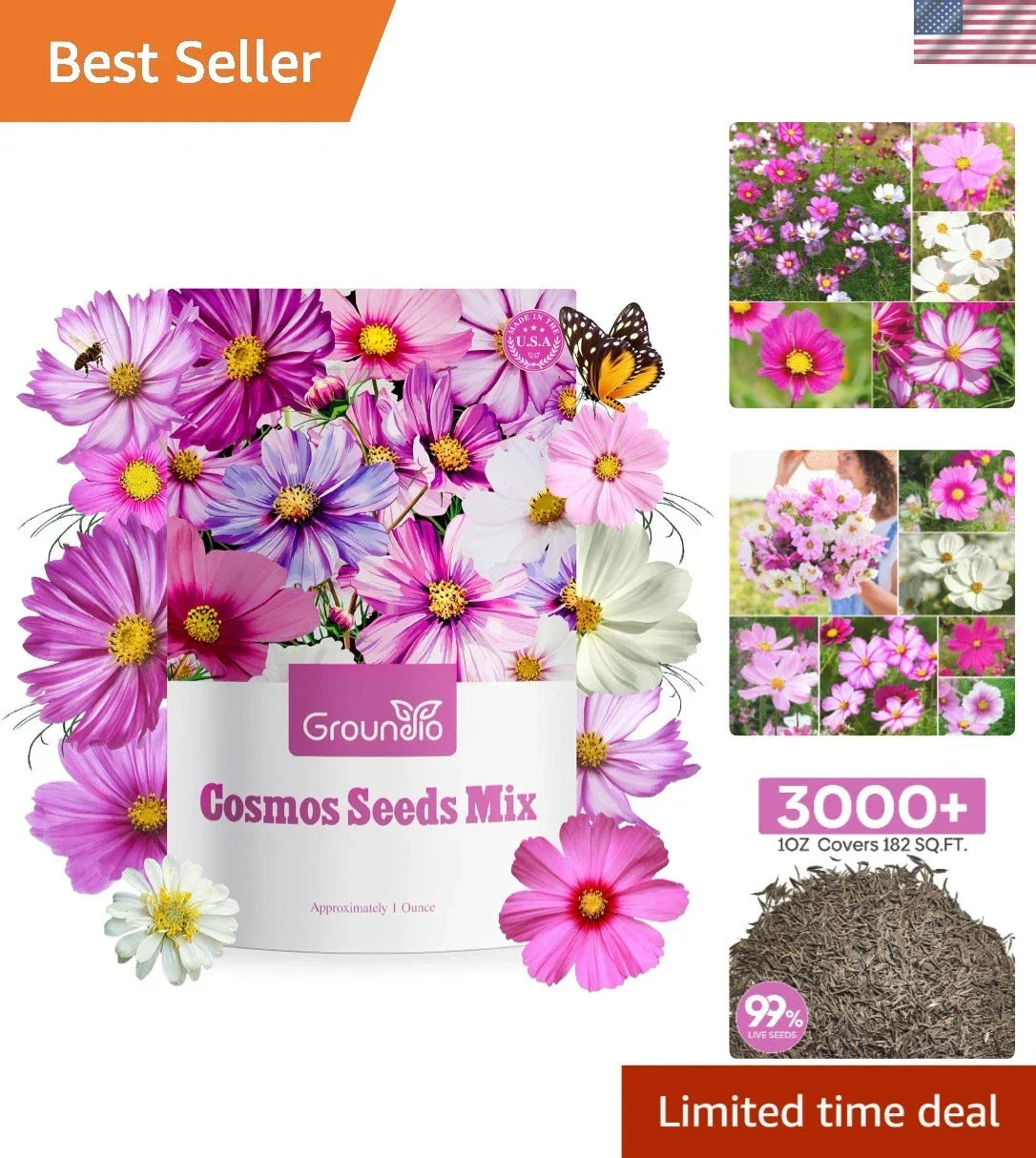 Cosmos Seeds Wildflower Mix - 1 Oz, Four Varieties, Non-GMO, Vibrant Colors, Cosmos bipinnatus, Cosmos sulphureus, Easy to Grow