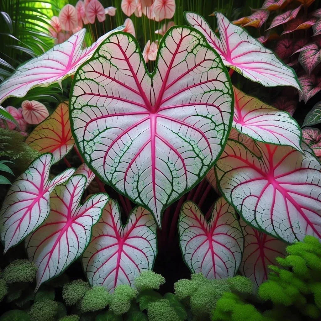 Fiesta Caladium Bulbs - 2 Perennial Bulbs for Planting - Colorful Foliage, Caladium bicolor