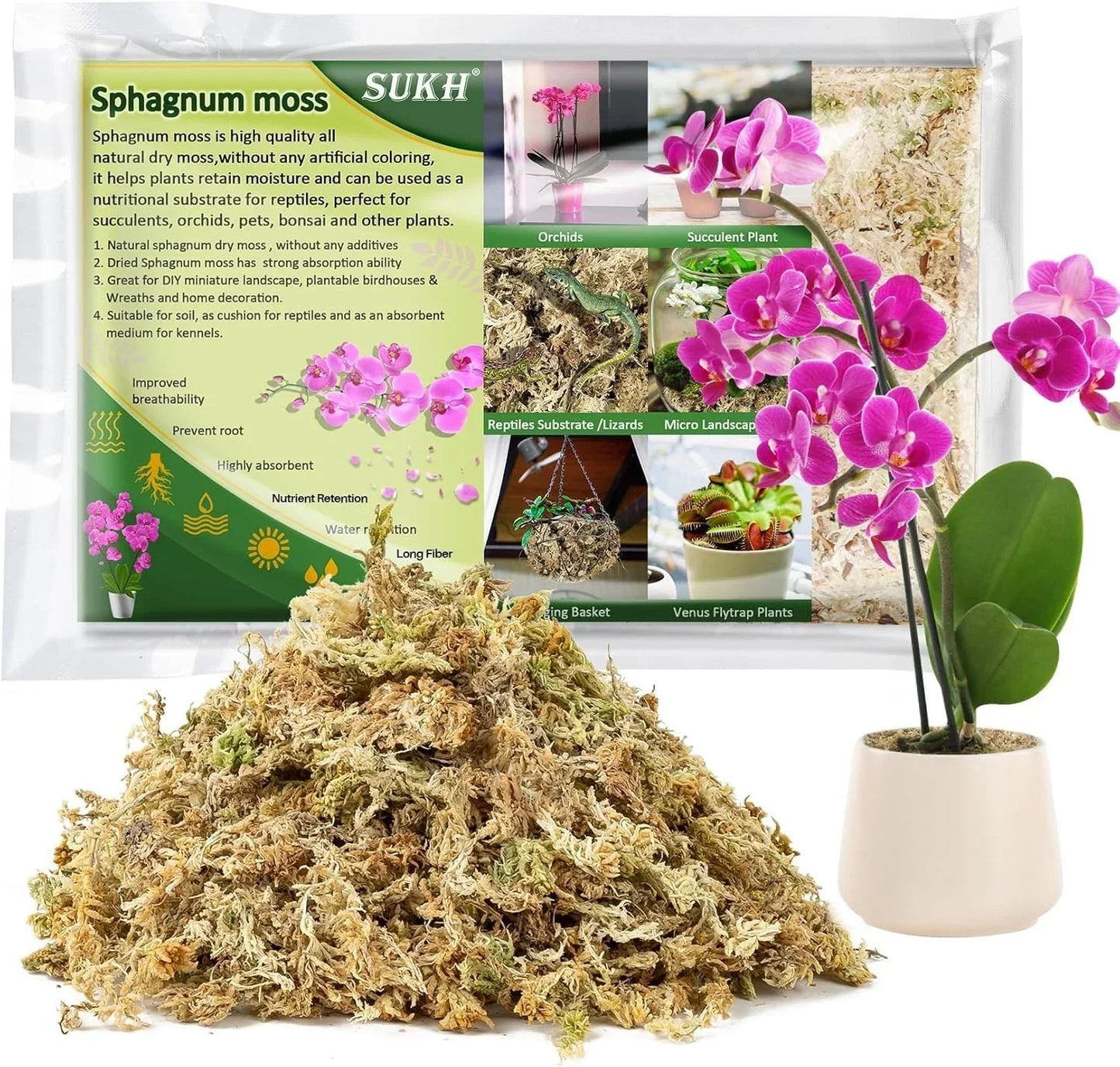 4oz Sphagnum Moss - Natural Dried Long-Fibered Peat Moss for Terrariums & Gardening - Sphagnum spp.