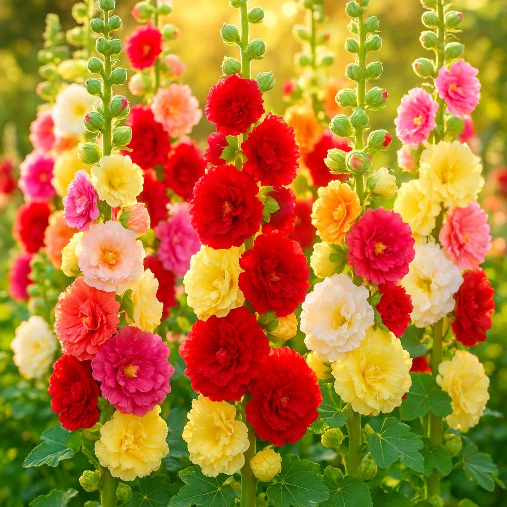 Giant Hollyhock Seeds - 200+ Seeds - Hummingbird Autumn Mix - Alcea rosea - Perfect for Flower Gardens and Pollinator Attracting