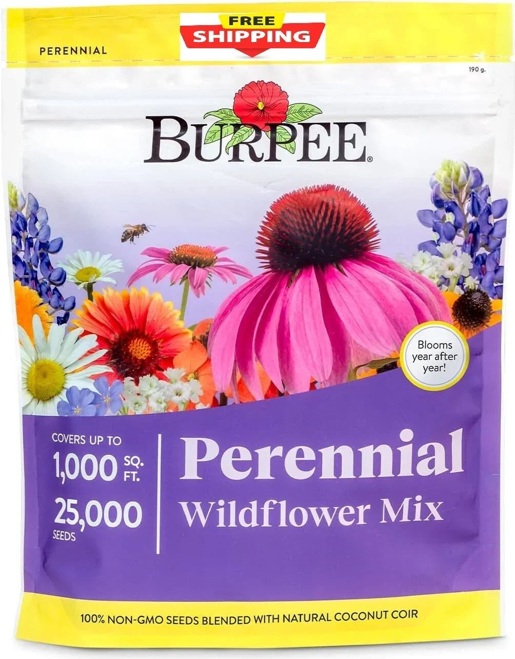 Bulk Wildflower Seeds - 25,000 Count - Non-GMO Diverse Mix for Pollinators - Various Species (Echinacea, Rudbeckia, etc.)