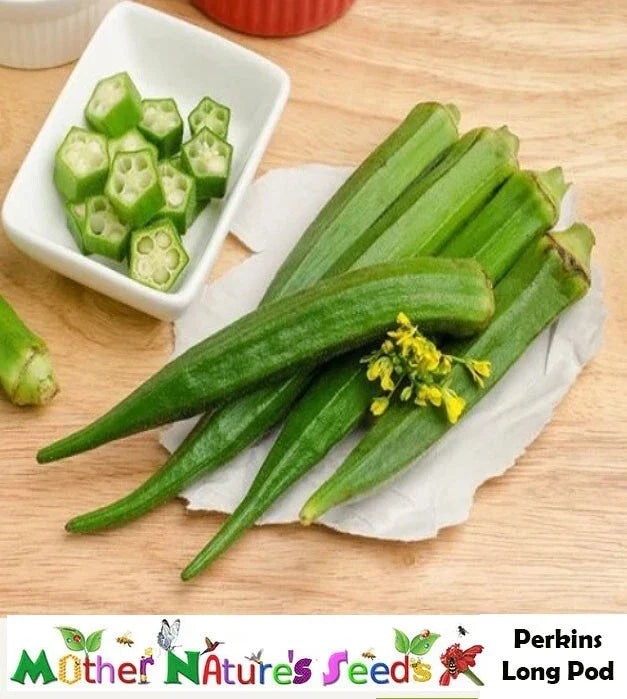 Okra Seeds - 50 Pack - Perkins Long Pod - Heirloom, Non-GMO - Abelmoschus esculentus - Perfect for Pickling & Gumbo