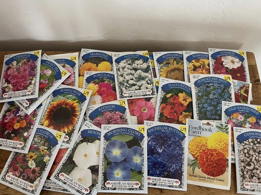 20 Packs Flower Seeds - Mixed Variety for Garden Planting - Non-GMO, American Seed & Burpee - Various Scientific Names
