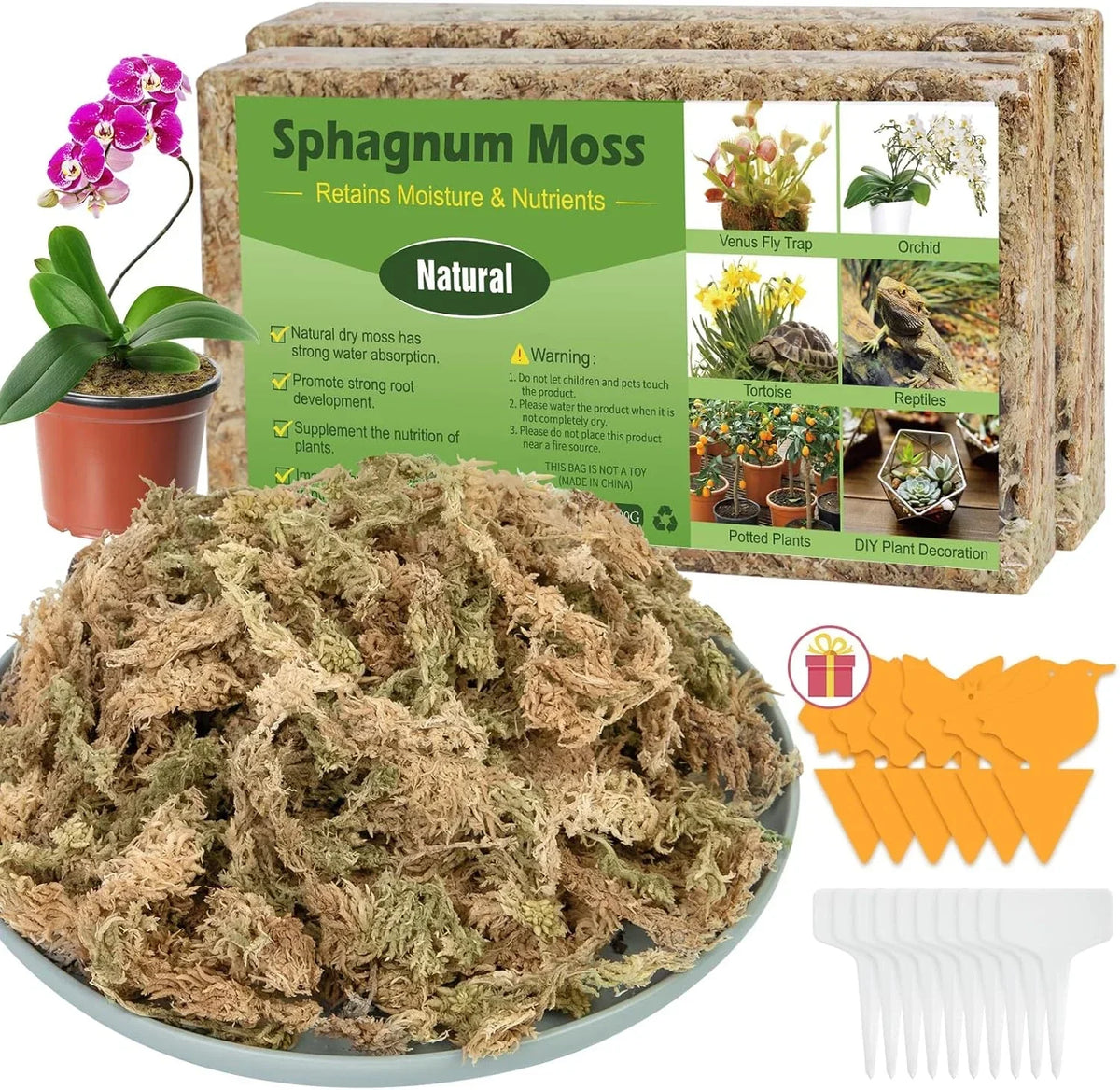 Sphagnum Moss 50QT for Plants & Reptiles, Natural Moisture Retention, Ideal Orchid Potting Medium, Sphagnum spp.
