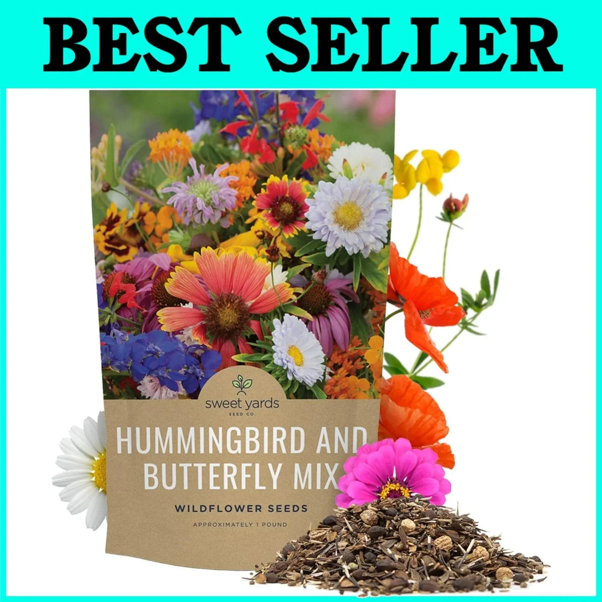 Wildflower Seeds 120,000 Count - Butterfly & Hummingbird Mix - Open Pollinated Native Seeds - Various