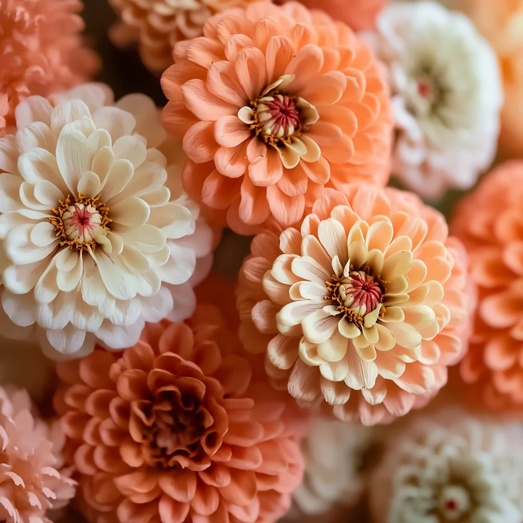 Peaches and Cream Zinnia Seeds Pack of 100 - Salmon, Peach, White Mix - Zinnia elegans Annual Flower Seeds for Gardens